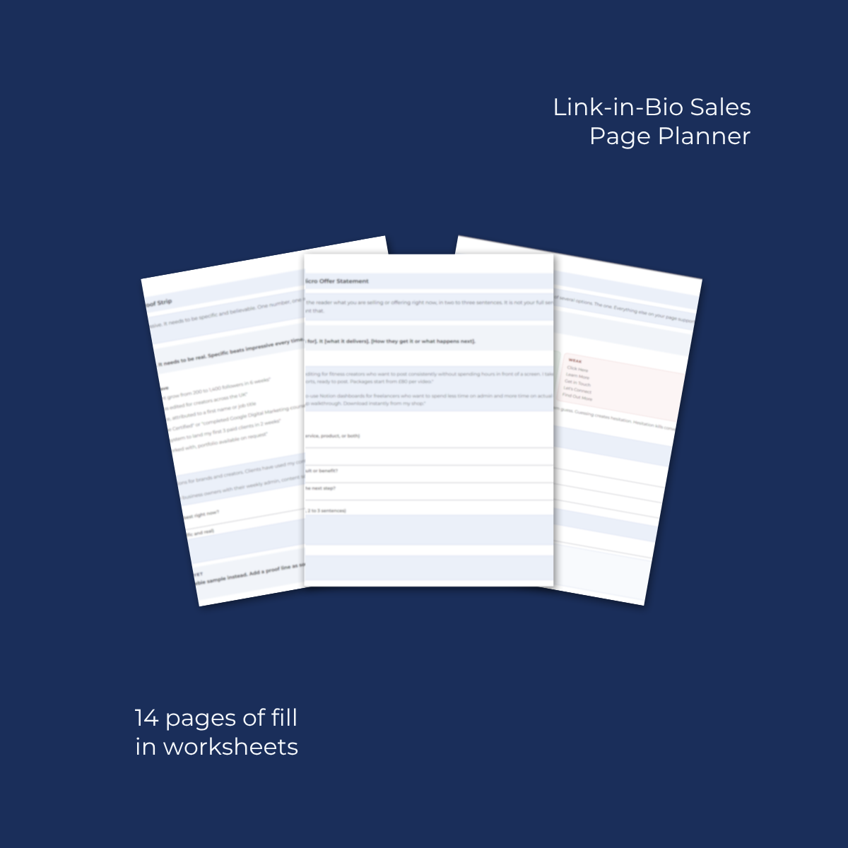 s7-link-in-bio-sales-page-planner-inside-pages.jpg Inside pages of Link in Bio Planner showing 5 part formula and before and after comparisons
