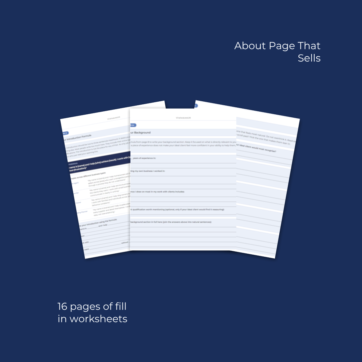p2-about-page-that-sells-inside-pages.jpg Inside pages of About Page That Sells showing 6 section formula and fill in worksheets