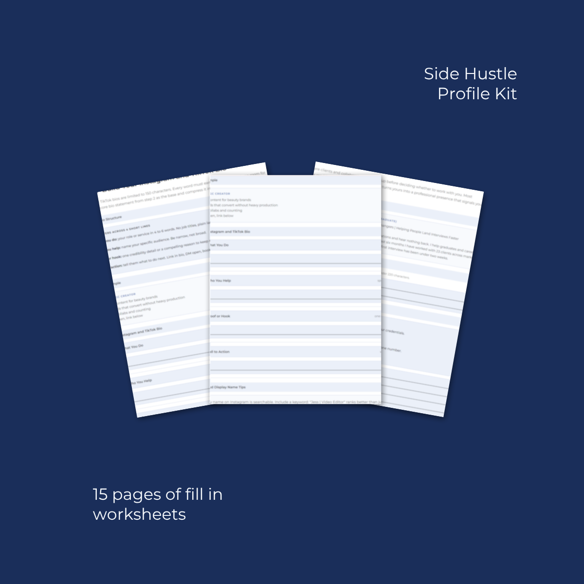 s1-side-hustle-profile-kit-inside-pages.jpg Inside pages of Side Hustle Profile Kit showing bio formula and Instagram TikTok LinkedIn builders