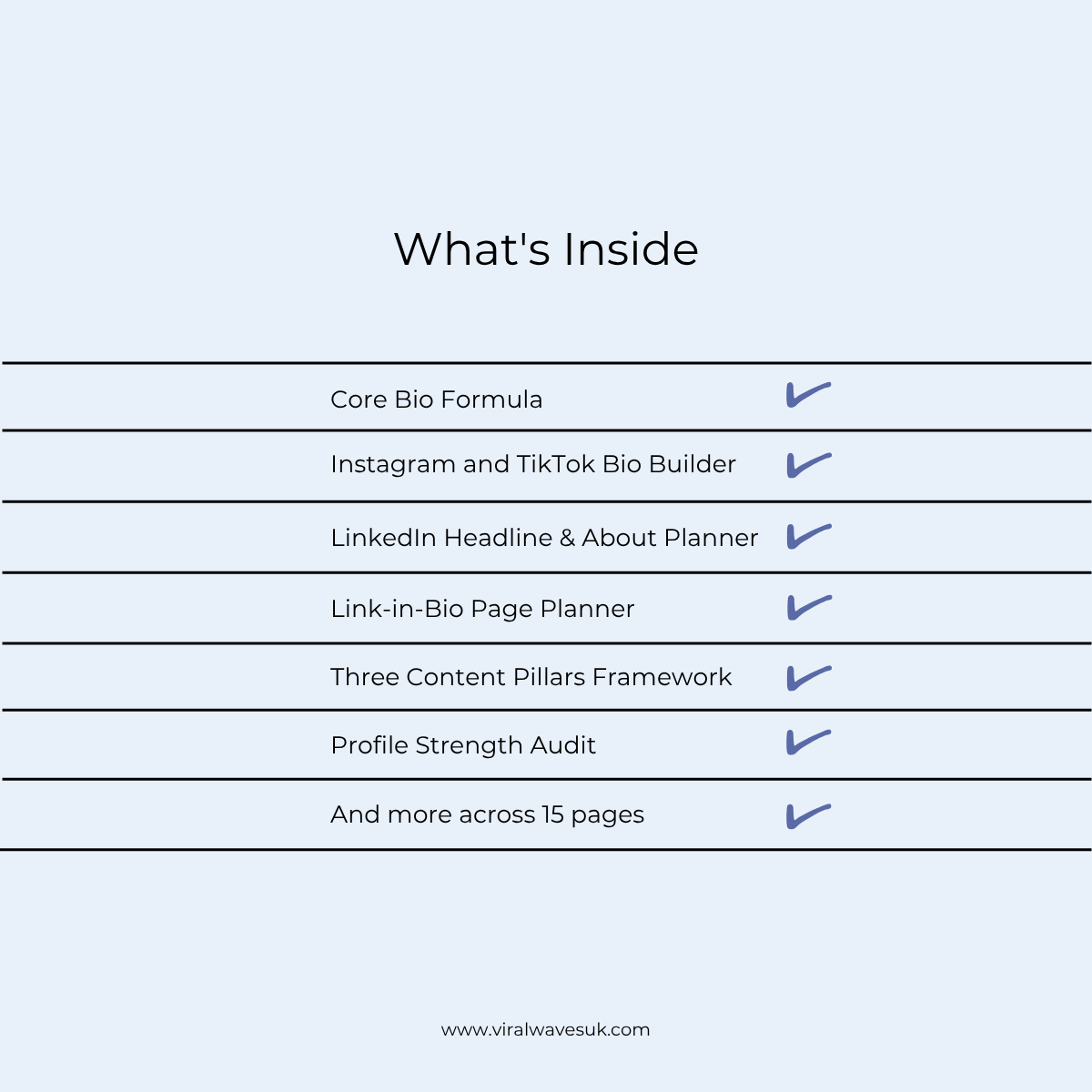 s1-side-hustle-profile-kit-whats-inside.jpg Side Hustle Profile Kit contents: 15 pages, core bio formula, platform builders and 7 day action plan