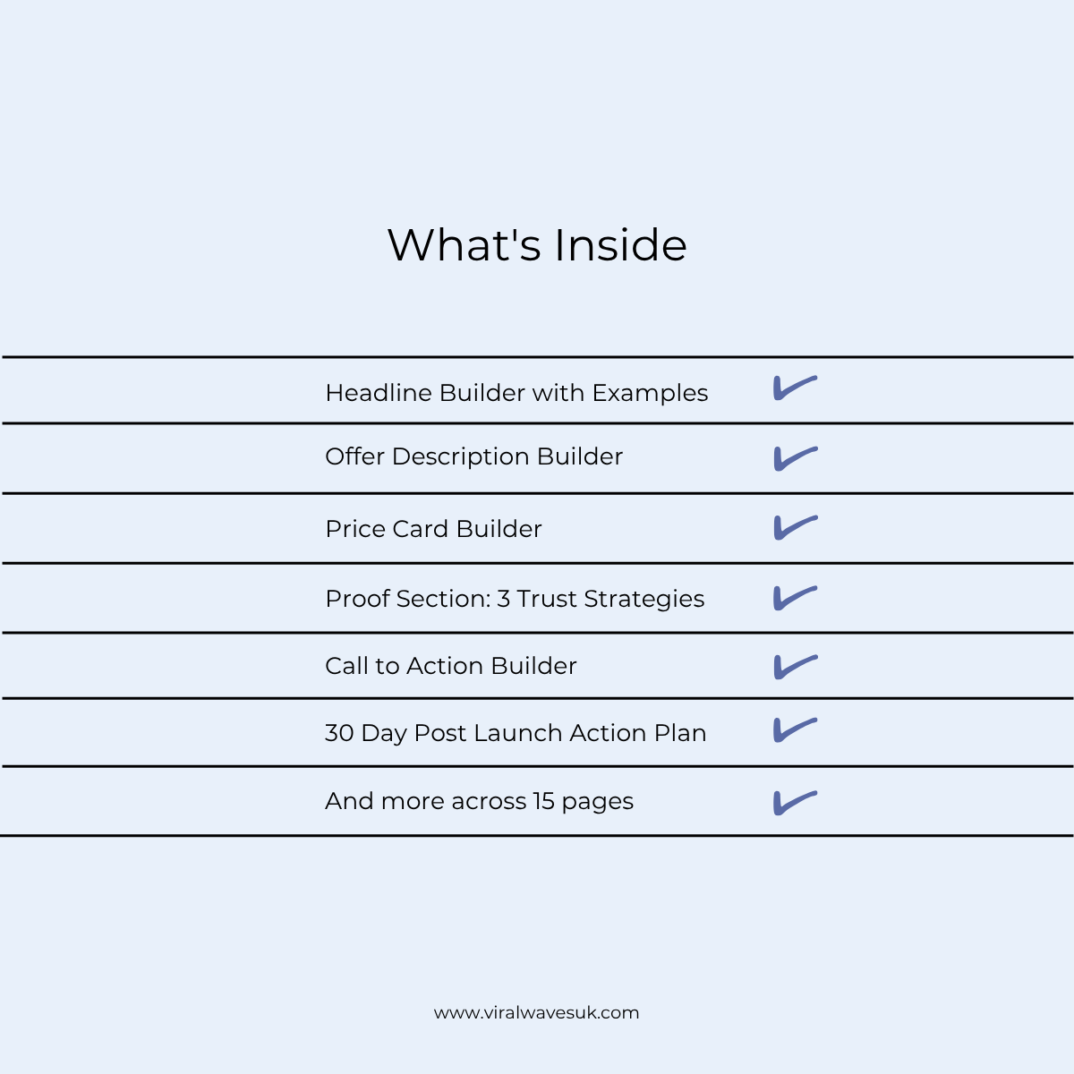 s2-first-client-landing-page-builder-whats-inside.jpg First Client Landing Page Builder contents: 15 pages, 7 section page builder and 30 day post launch plan