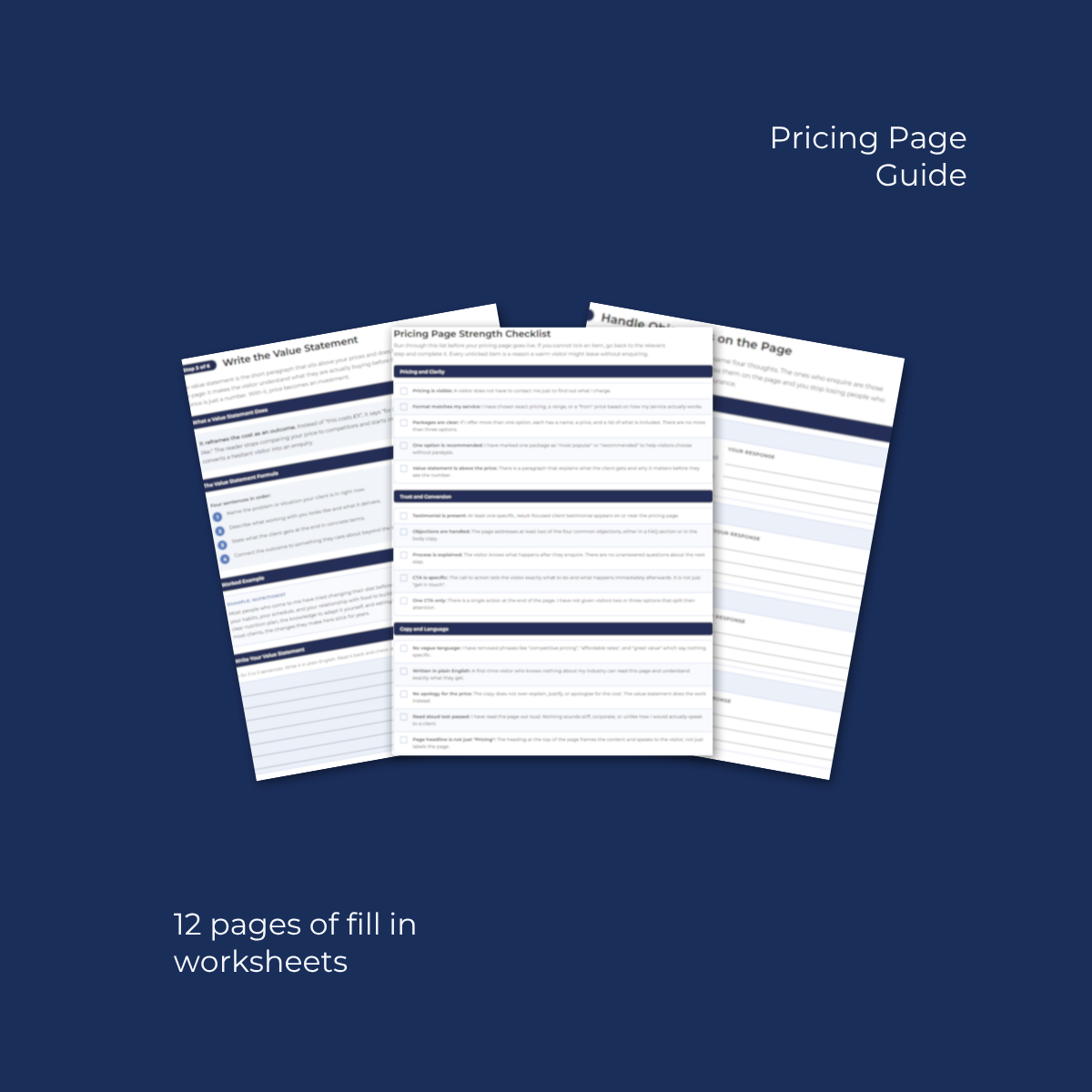 p10-pricing-page-guide-inside-pages.jpg Inside pages of Pricing Page Guide showing 6 step framework and pricing page assembly planner
